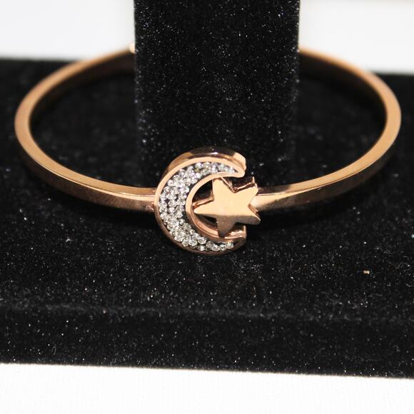 Crescent Moon and Star Gold-tone Bangle - Picture 1 of 7